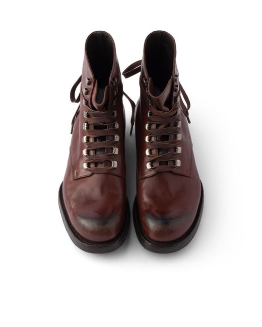Prada Brown Leather Laced Booties, Size 5,5 for men