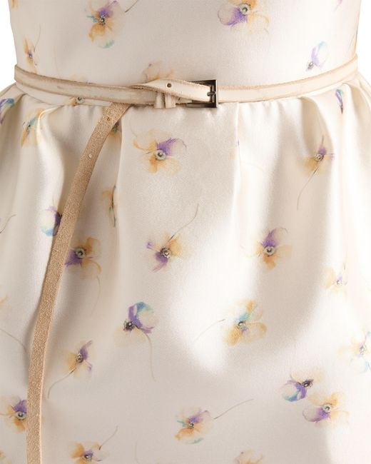 Prada White Long Floral Print Silk And Wool Dress