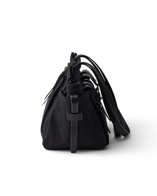 Prada Black Route Large Canvas And Leather Tote Bag
