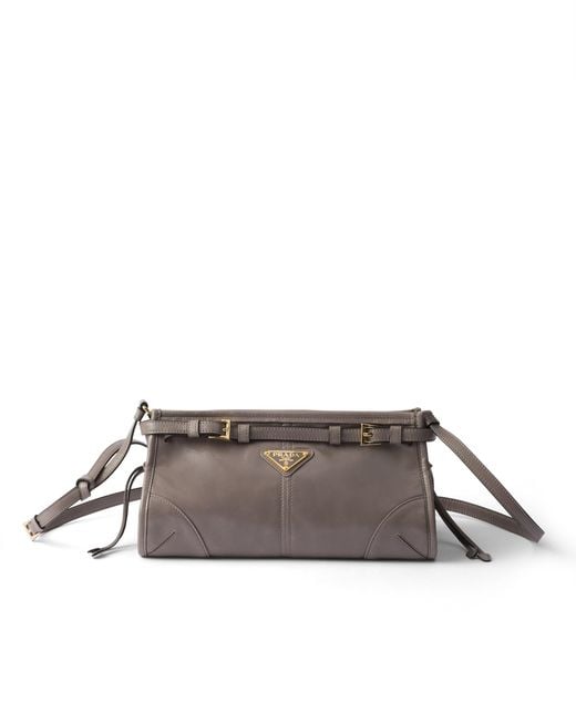 Prada Gray Bonnie Small Leather Shoulder Bag