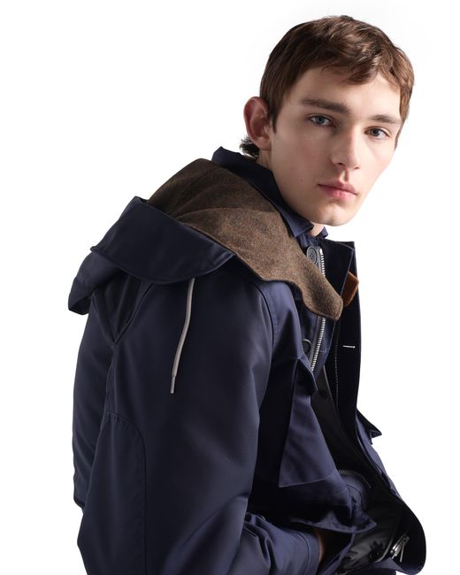 Prada Blue Hooded Cotton Jacket for men
