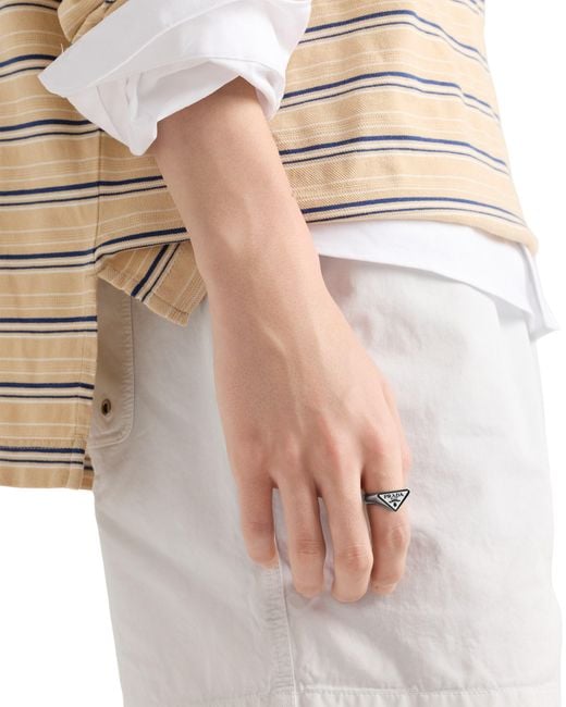 Prada White Enameled Metal Ring, Size for men