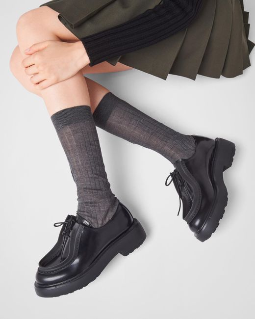 Prada Black Raised-edge Leather Lace-up Shoes