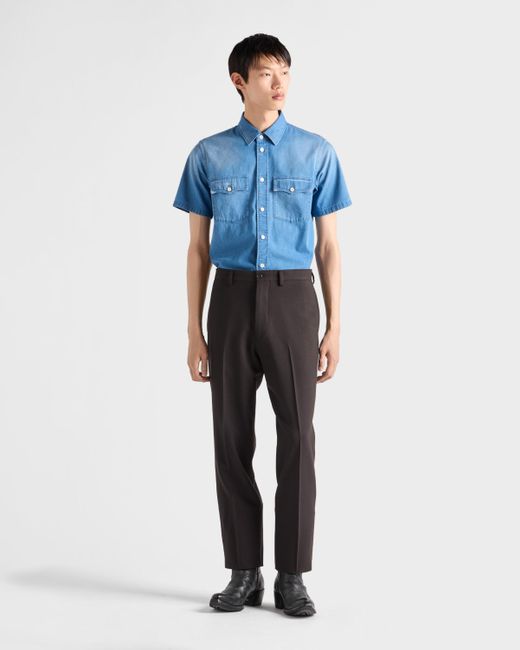 Prada Blue Short-Sleeved Light Denim Shirt for men
