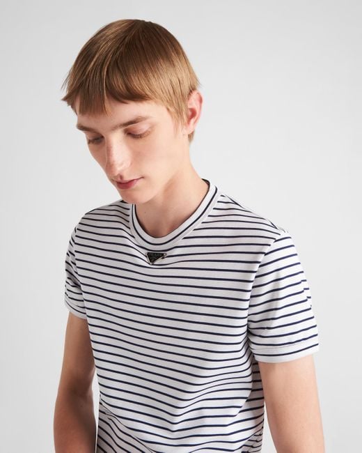 Prada White Striped Triangle T-shirt for men