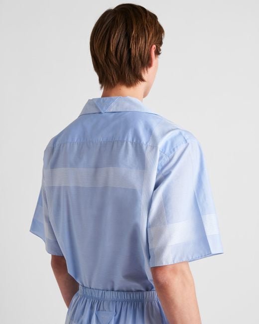 Prada Blue Short-Sleeved Cotton Shirt for men
