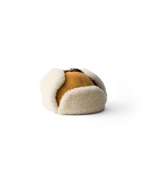 Prada Natural Suede Shearling Trapper Hat for men