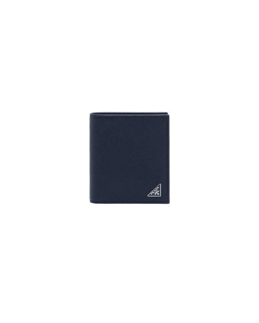 Prada Blue Logo Plaque Bi-Fold Wallet for men