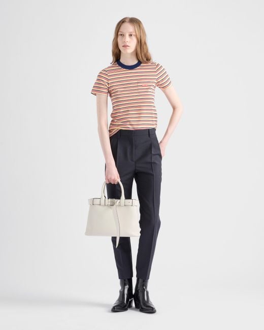 Prada Gray Kleine Buckle Handtasche Aus Leder Mit Gürtel