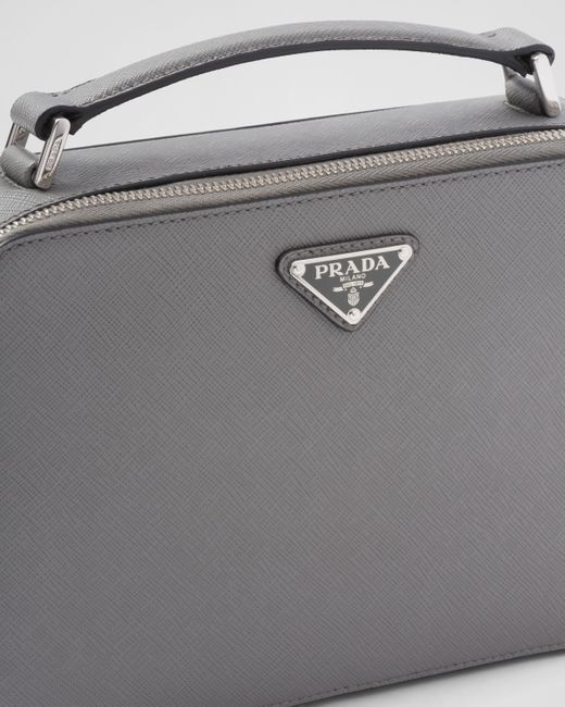 Prada Gray Medium Brique Saffiano Leather Bag for men