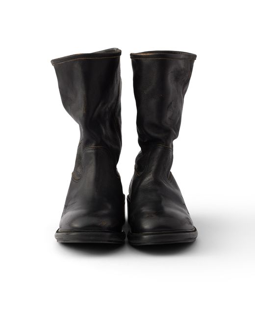 Prada Black Vintage-Effect Leather Boots, Size 34