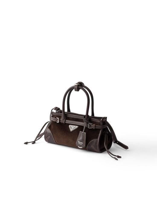 Prada Black Bonnie Small Corduroy And Leather Handbag, Ebony