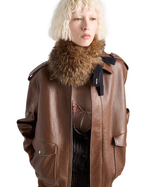 Prada Brown Nappa Leather Bomber Jacket