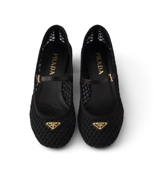 Prada Black Low Heel Mesh Fabric Ballerinas