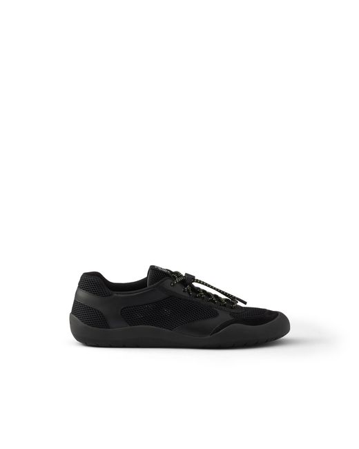 Prada Black Speedrock Leather And Mesh Fabric Sneakers, Size 5 for men