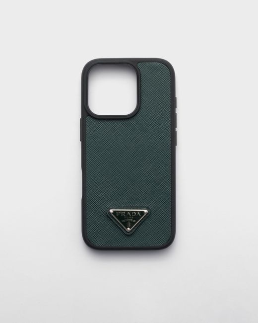 Prada Green Saffiano Leather Case For Iphone 16 Pro for men