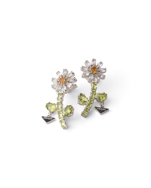 Prada White Metal Earrings With Crystals