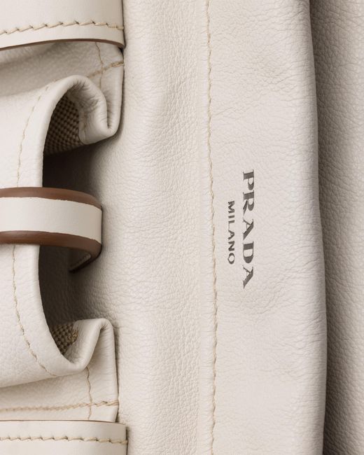 Prada Metallic Route Large Leather Tote Bag, Chalk