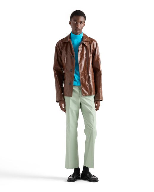 Prada Brown Vintage-Look Leather Blouson Jacket for men