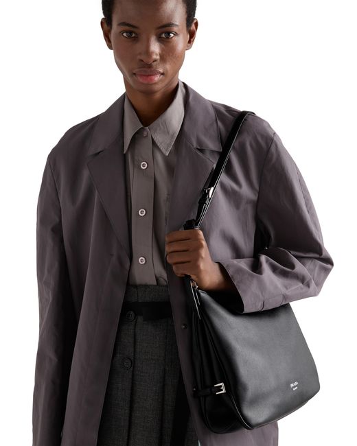 Prada Black Fold Large Leather Shoulder Bag
