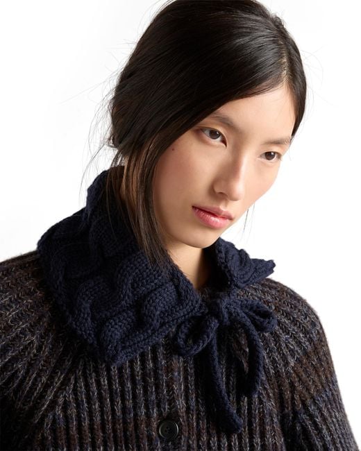 Prada Blue Cable-Knit Wool Collar