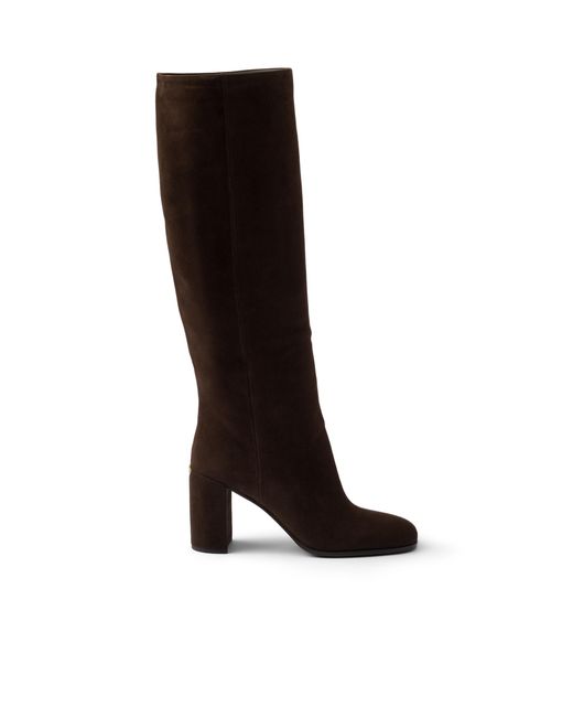 Prada Black Heeled Suede Boots