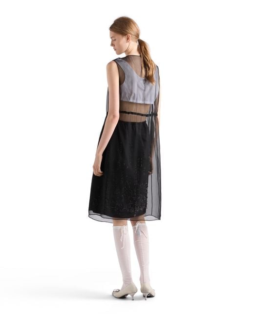 Prada Black Embroidered Silk Cigaline Dress