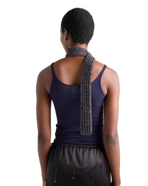 Prada Blue Ribbed Knit Silk Tank Top