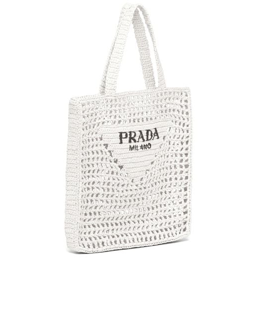 Prada White Crochet Tote Bag