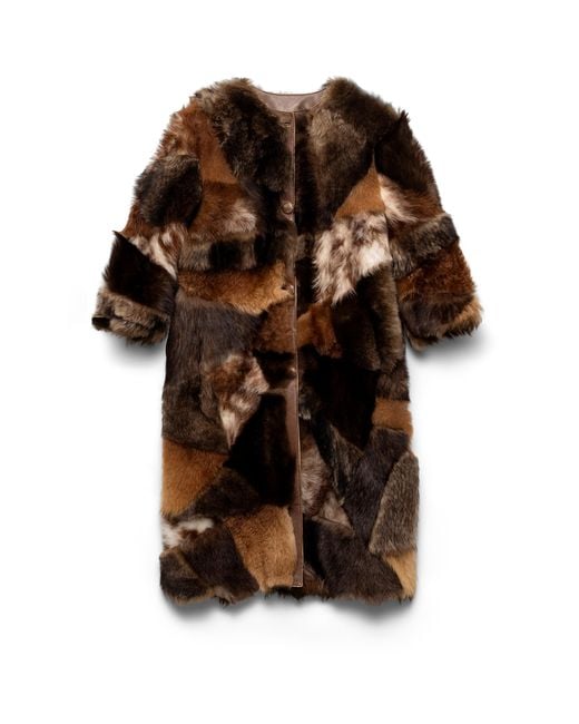 Prada Brown Patchwork Shearling Coat