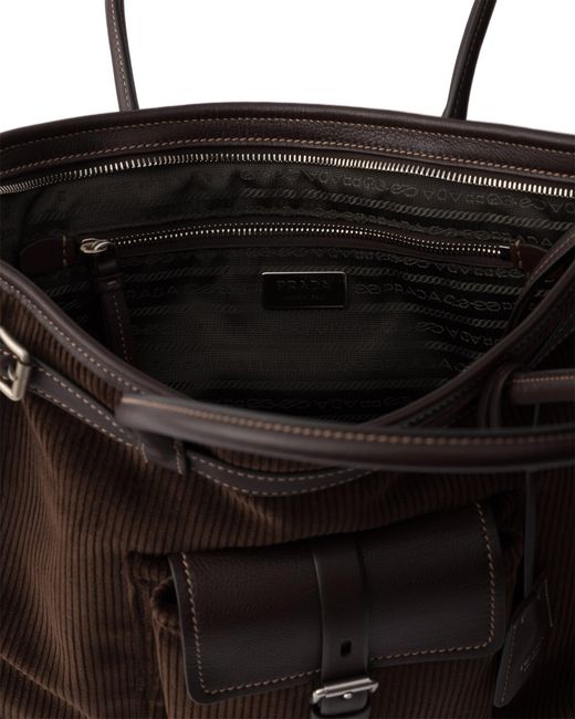 Prada Black Bonnie Extra Large Corduroy And Leather Handbag