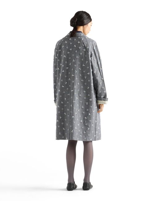 Prada Gray Single-Breasted Embroidered Pinstripe Coat