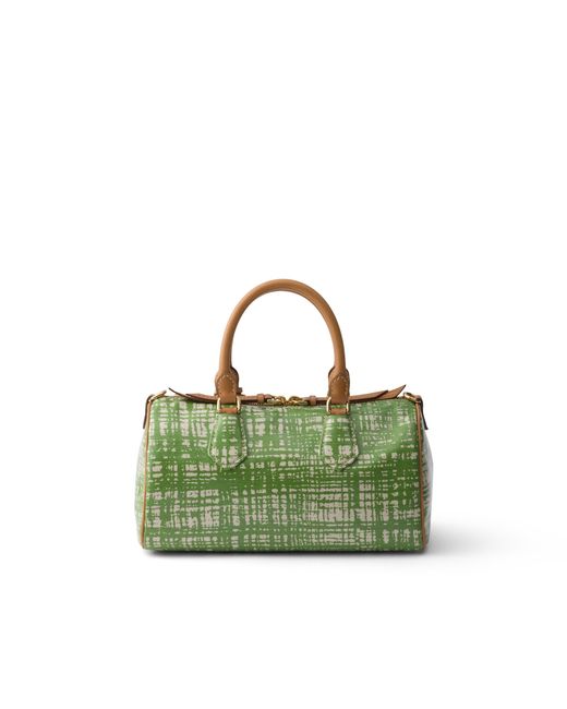 Prada Green Small Linen Blend And Leather Top-Handle Bag