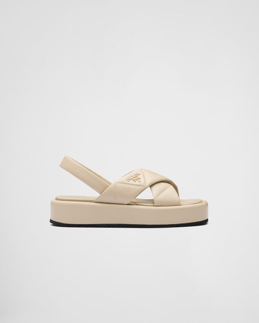 Prada Quilted Nappa Leather Flatform Sandals in White | Lyst