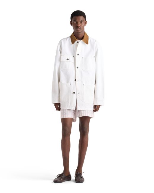 Prada White Leather-Trimmed Canvas Jacket for men