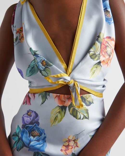 Prada Gray Printed Silk Twill Mini-Dress