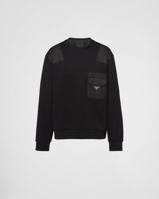 Prada Black Cotton Sweatshirt With Re-nylon Details for men