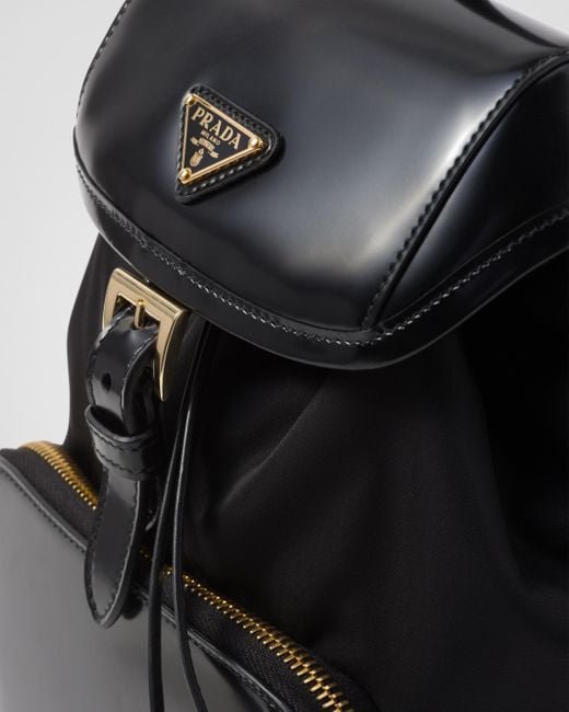 Prada Black Medium Re-nylon And Brushed Leather Backpack