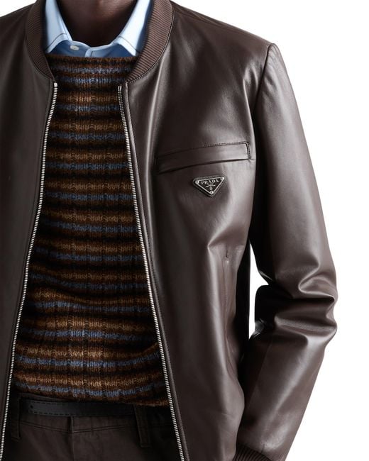 Prada Brown Reversible Nappa Leather Bomber Jacket for men