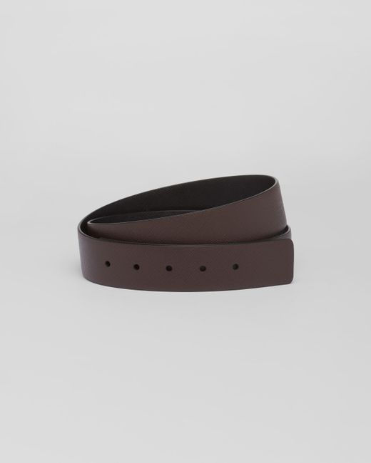 Prada Brown Reversible Saffiano Leather Belt Strap for men