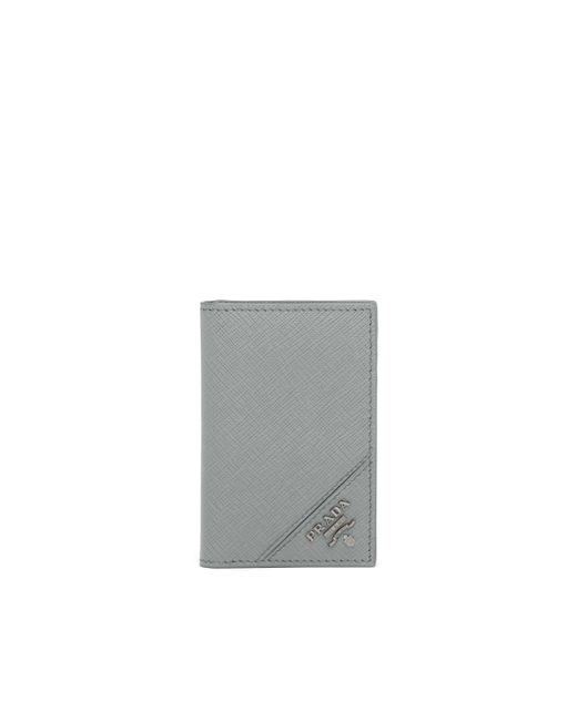 Porte-Cartes En Cuir Saffiano Prada pour homme en coloris Gray