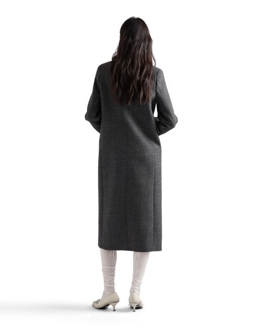 Prada Blue Double-Breasted Gingham-Checked Mouliné Wool Coat