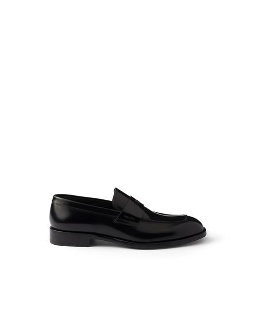 Prada Black Brushed Leather Loafers for men