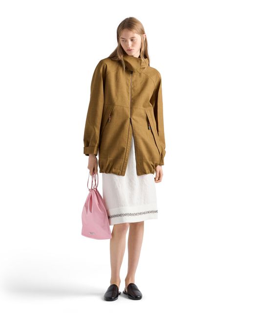 Prada White Embroidered Slubbed Fabric Skirt, Ivory