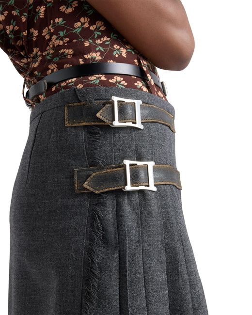 Prada Blue Pleated Wool Hopsack Skirt