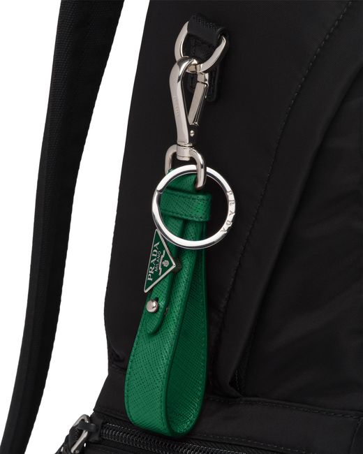 Prada White Saffiano Leather Keychain for men