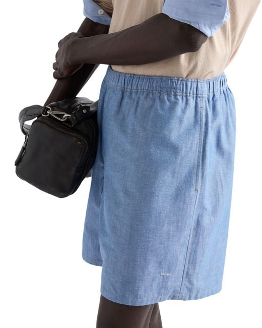 Prada Blue Chambray Bermudas, Light for men