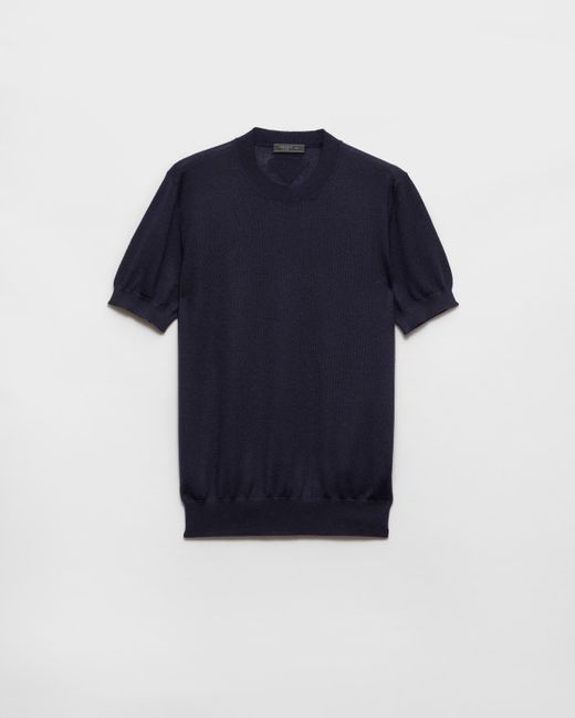 Prada Blue Short-Sleeved Cashmere And Silk Sweater for men