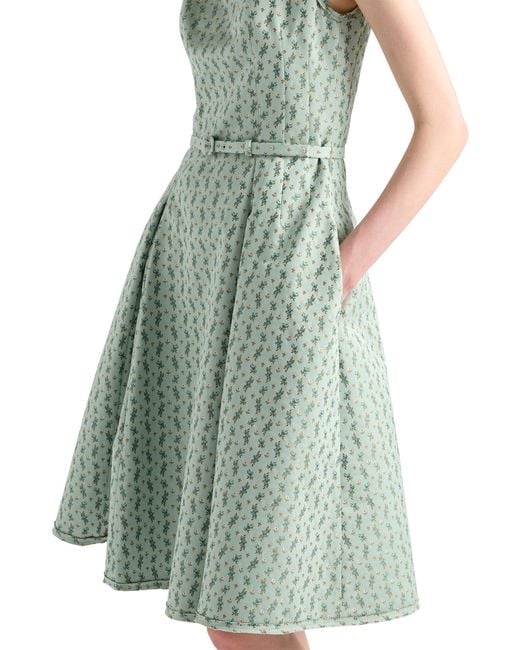 Prada Green Floral Print Duchess Dress, Chlorophyll