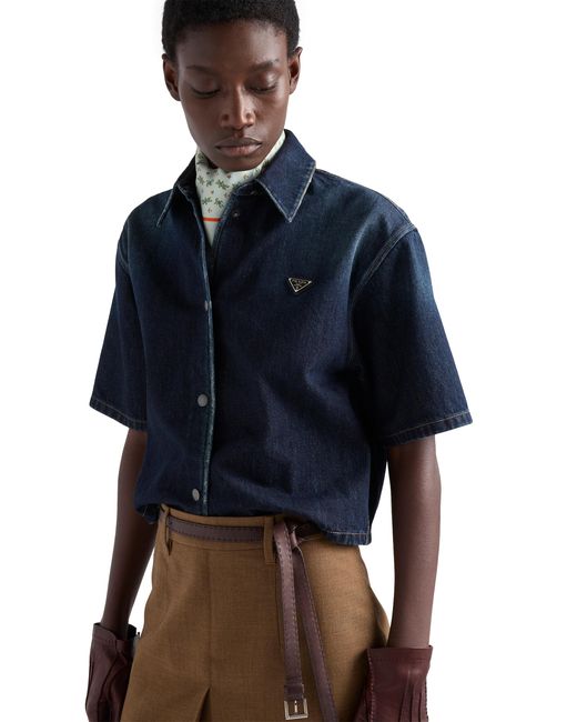 Prada Blue Short-Sleeved Denim Shirt